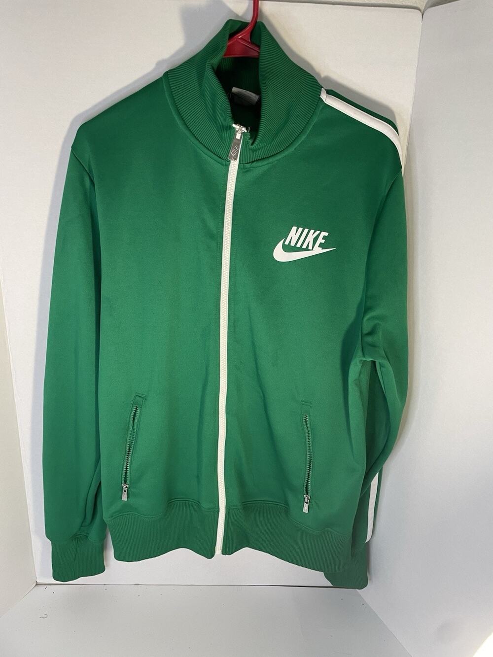 Nike Sportswear Men's Green/White Full-Zip Track Jacket Zipped Pockets L
